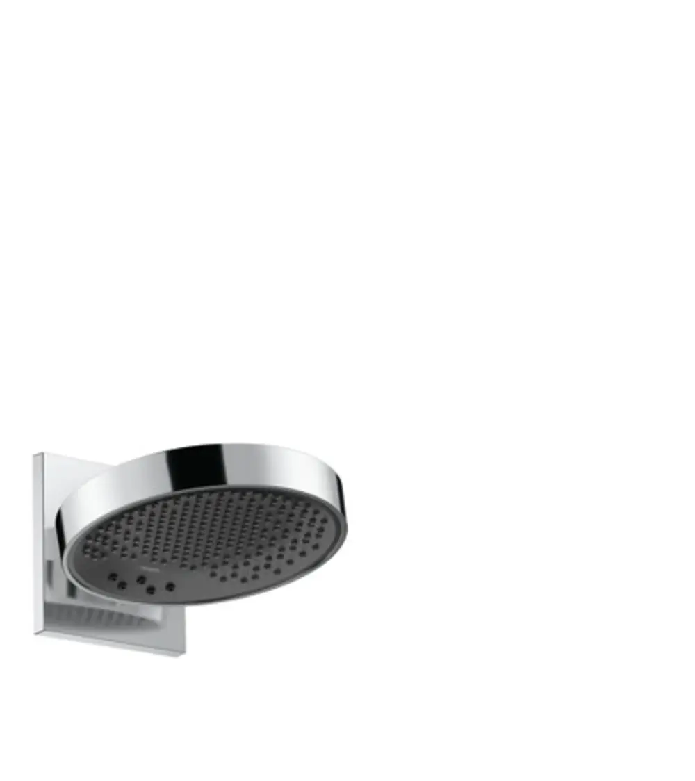 Kopfbrause mit Wandanschluss in chromfarbener Ausführung, geräumige Duschfläche mit mehreren Strahloptionen, von Hansgrohe.